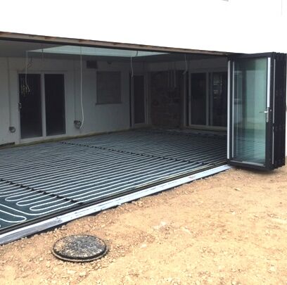 Underfloor heating pipework laid in an extension