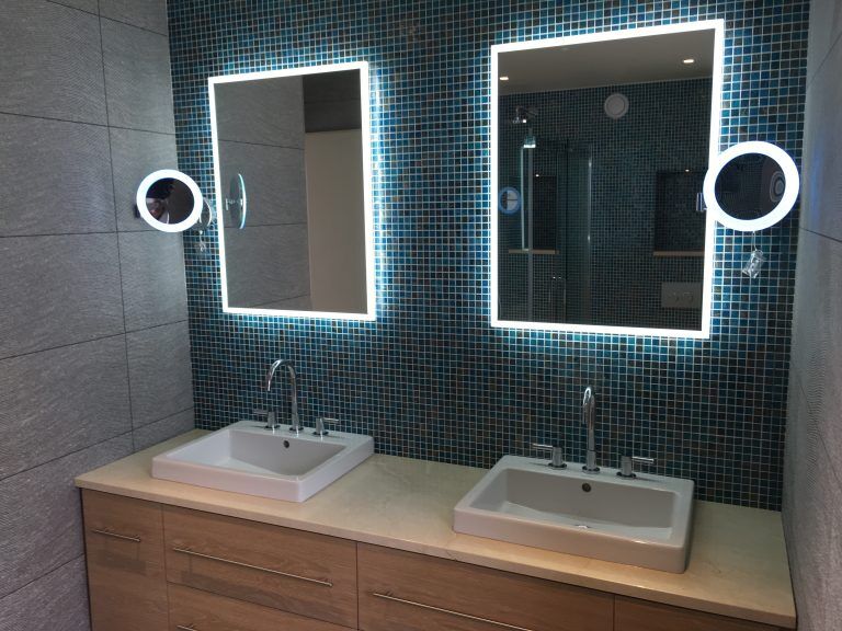 Twin basins with illuminated mirrors