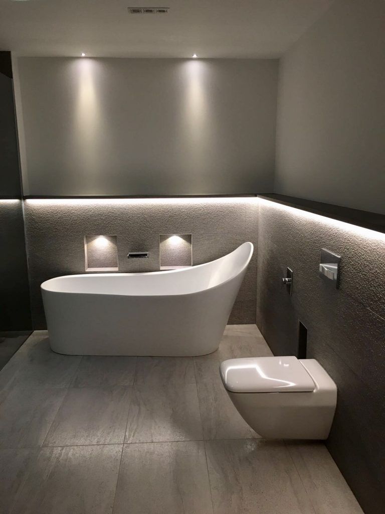 Bathroom with freestanding bath and LED lighting
