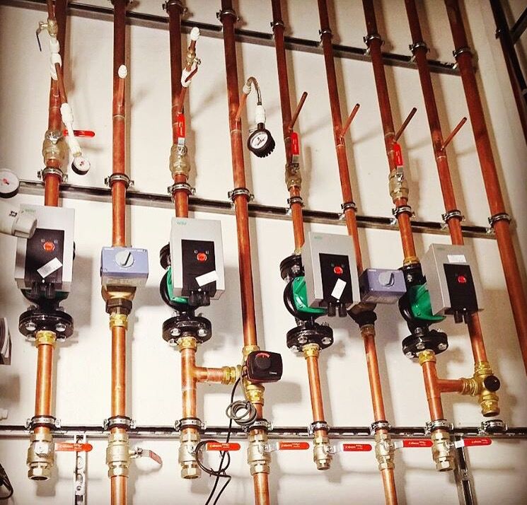 Copper pipework and pumps